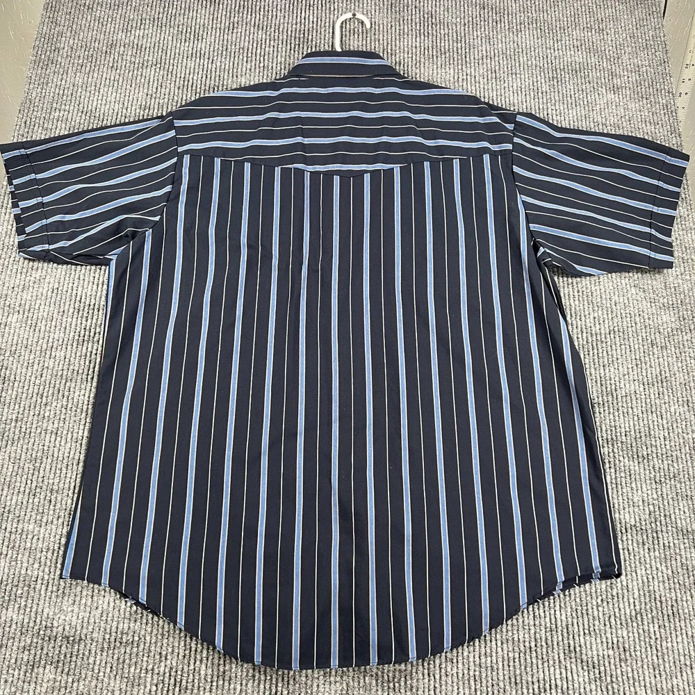 Plains Western Wear Shirt‎ Mens XL Extra Large Blue Striped Short Sleeve Snap